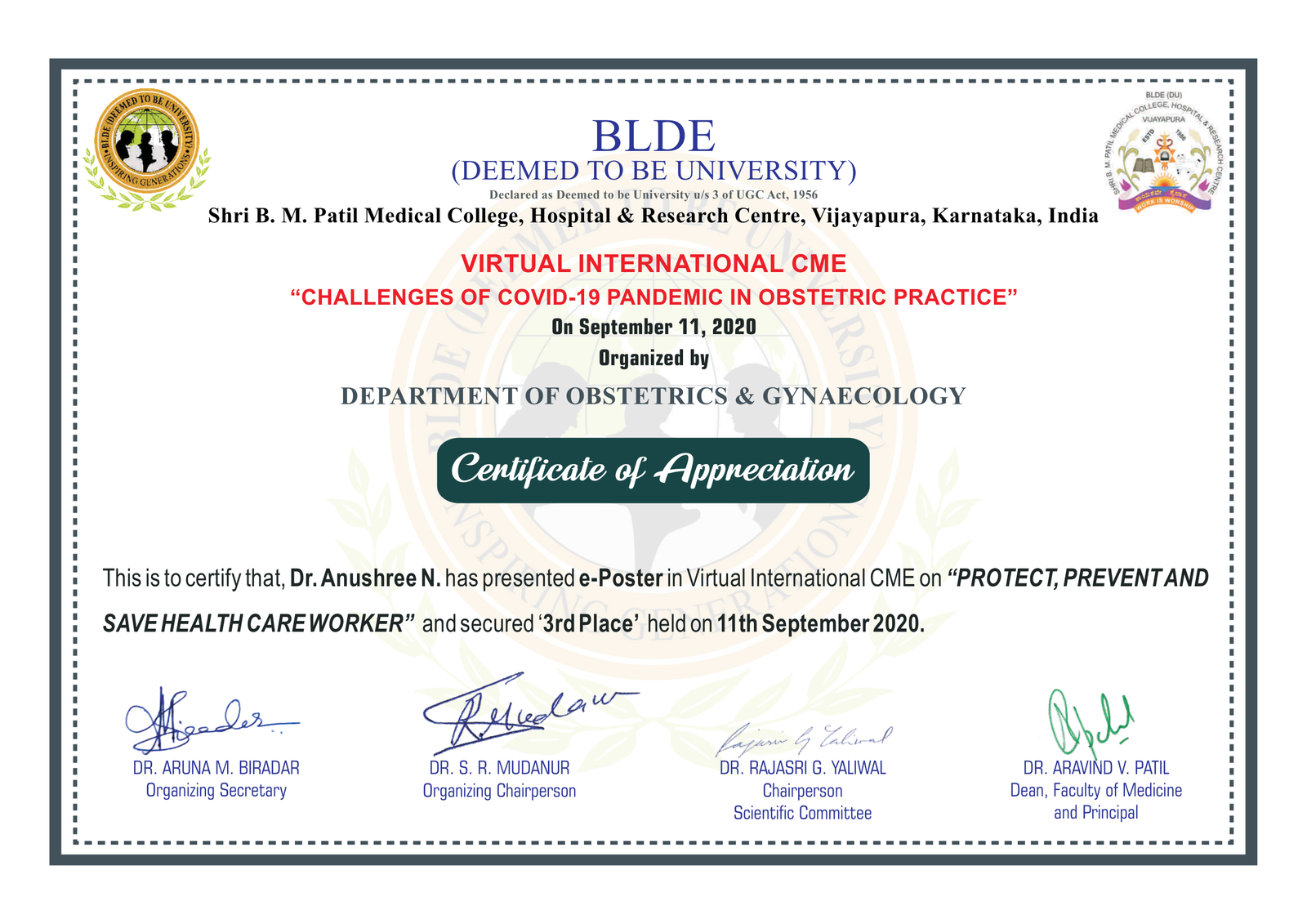 BLDE 3rd Place Award Certificate