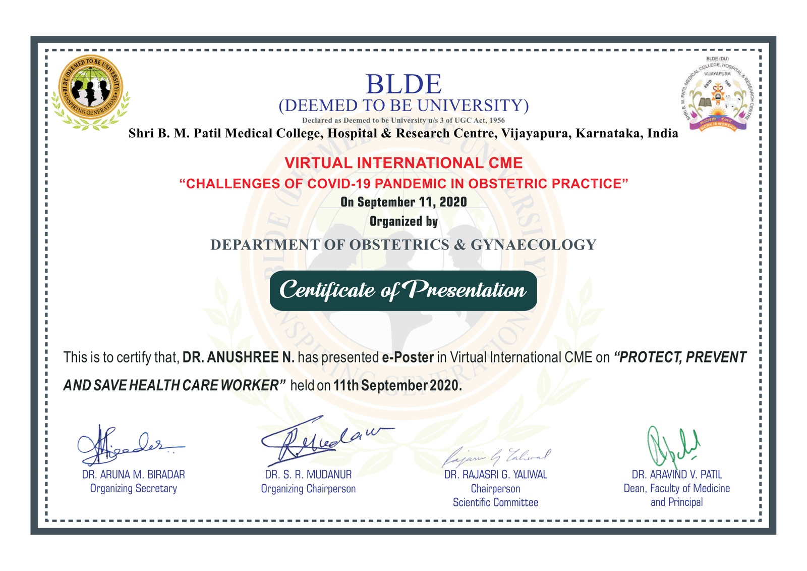 BLDE Certificate of Presentation