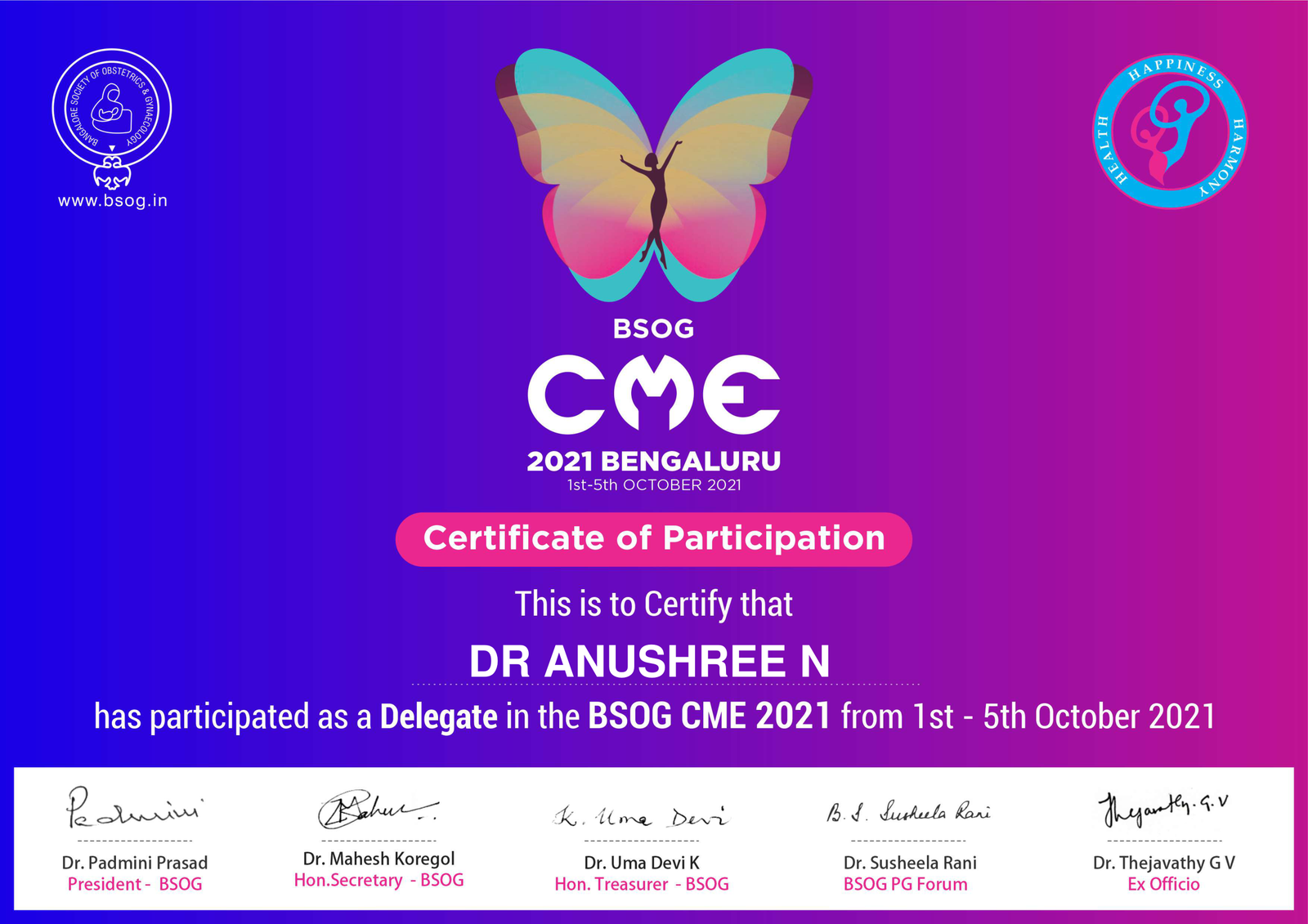 BSOG CME Certificate