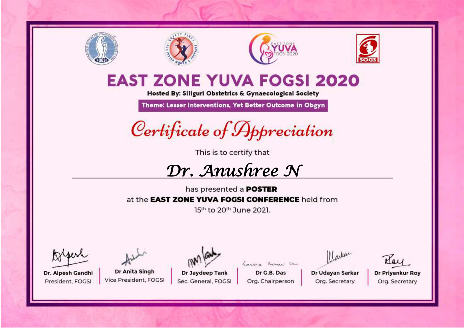 East Zone YUVA FOGSI Certificate