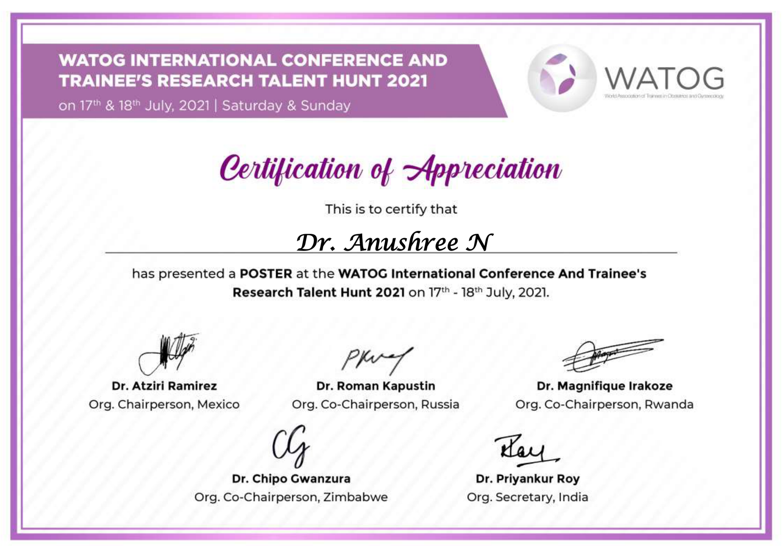 WATOG Certificate